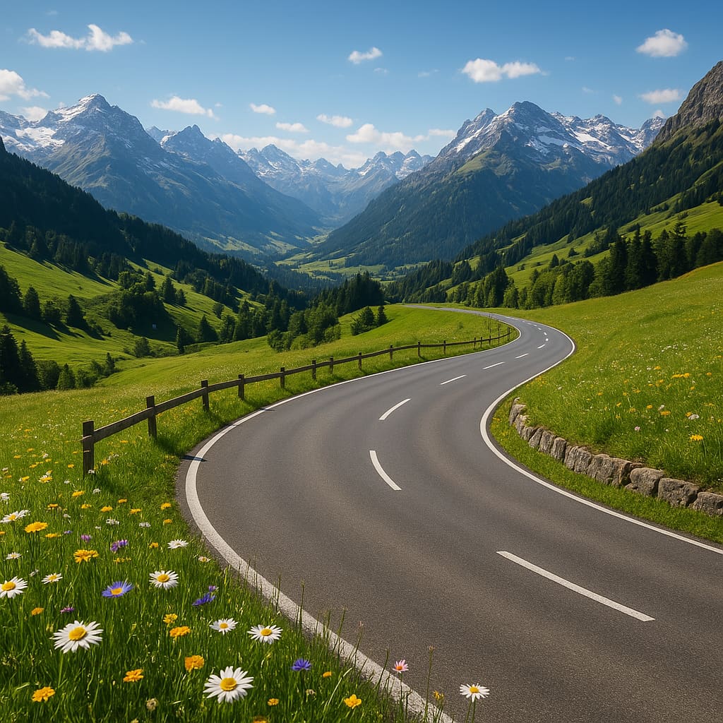 Scenic Swiss alpine roadway